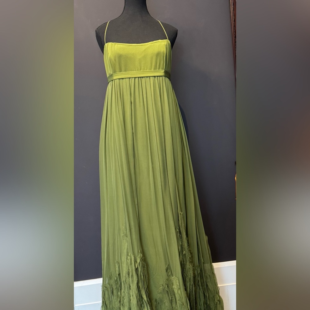 Olive Green Empire Waist Maxi Dress - Formal Bridesmaid Dress